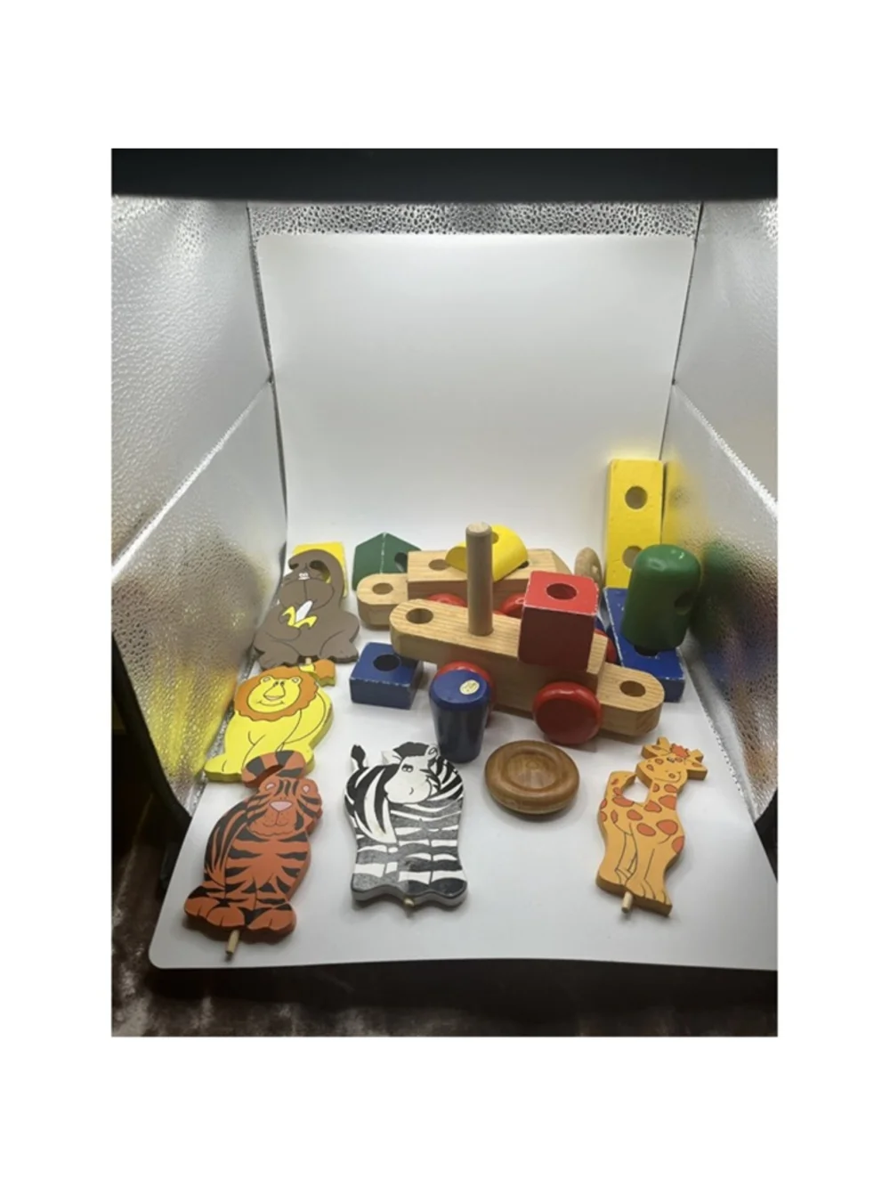 Melissa & Doug Classic Wood Stacking Wooden Blocks TRAIN PARTIAL , ZOO ANIMALS